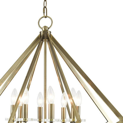 Antiqued Brass Eight Light Metal Dimmable Chandelier With Shades HomeRoots