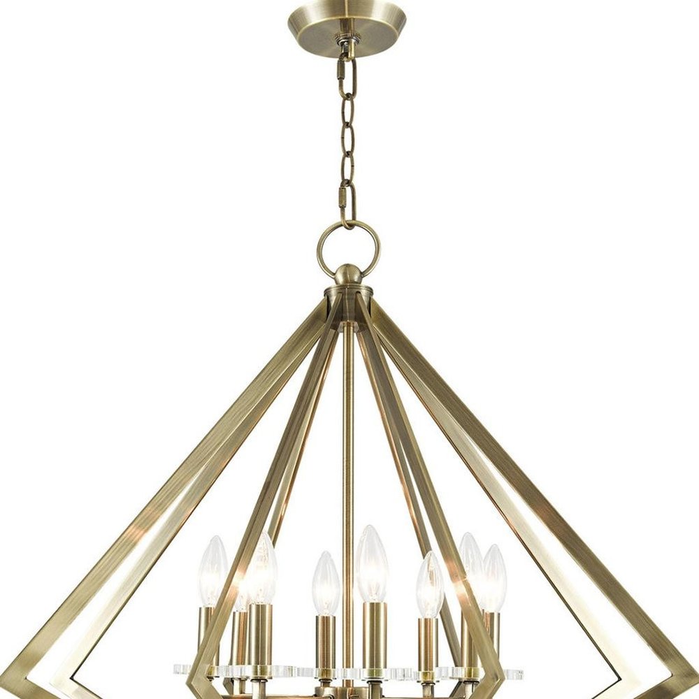 Antiqued Brass Eight Light Metal Dimmable Chandelier With Shades HomeRoots
