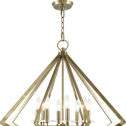 Antiqued Brass Eight Light Metal Dimmable Chandelier With Shades HomeRoots