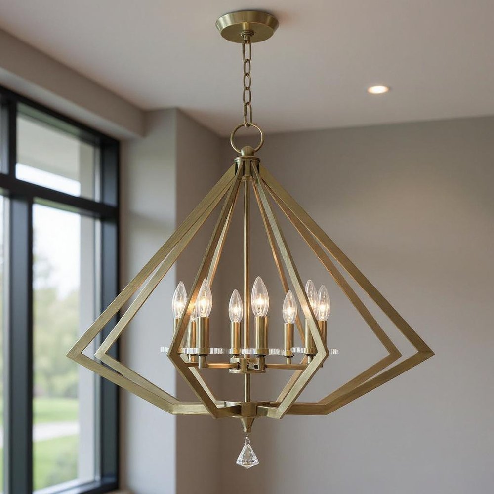 Antiqued Brass Eight Light Metal Dimmable Chandelier With Shades HomeRoots