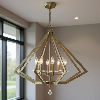 Antiqued Brass Eight Light Metal Dimmable Chandelier With Shades HomeRoots