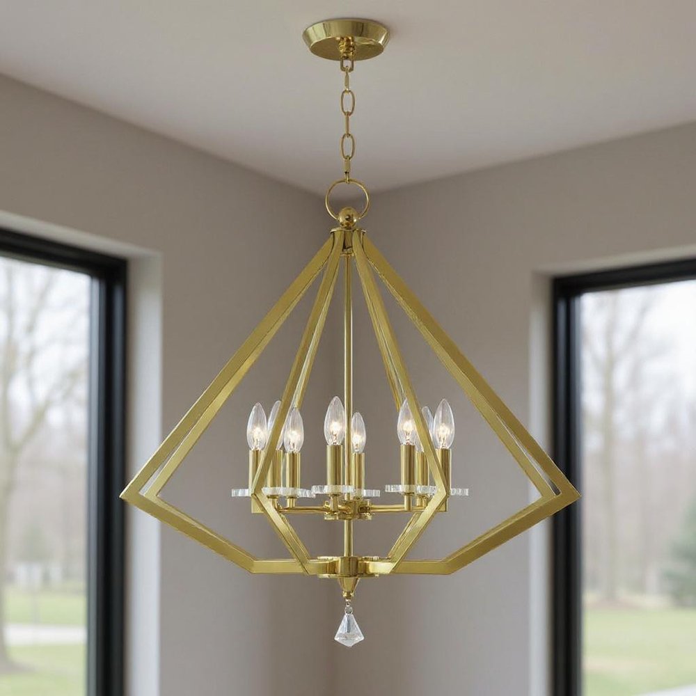 Brass Eight Light Metal Dimmable Chandelier With Shades HomeRoots