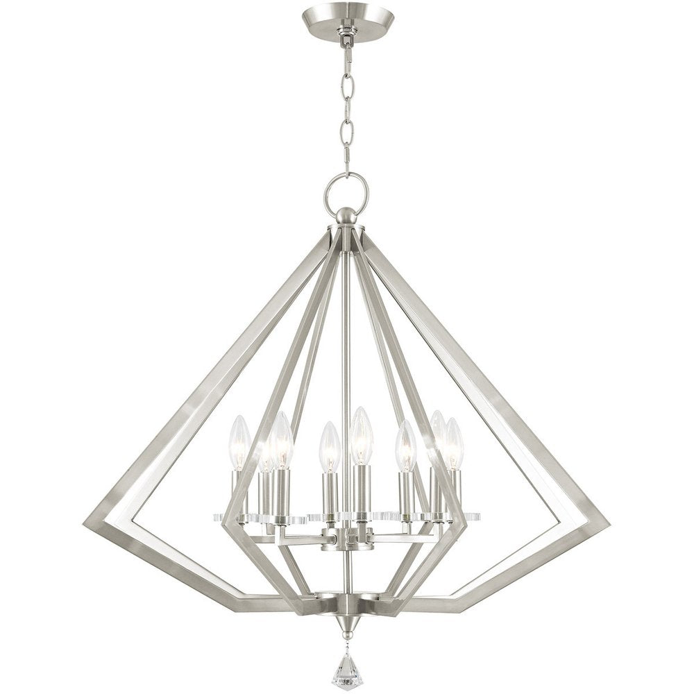 Nickel Eight Light Metal Dimmable Chandelier With Shades HomeRoots