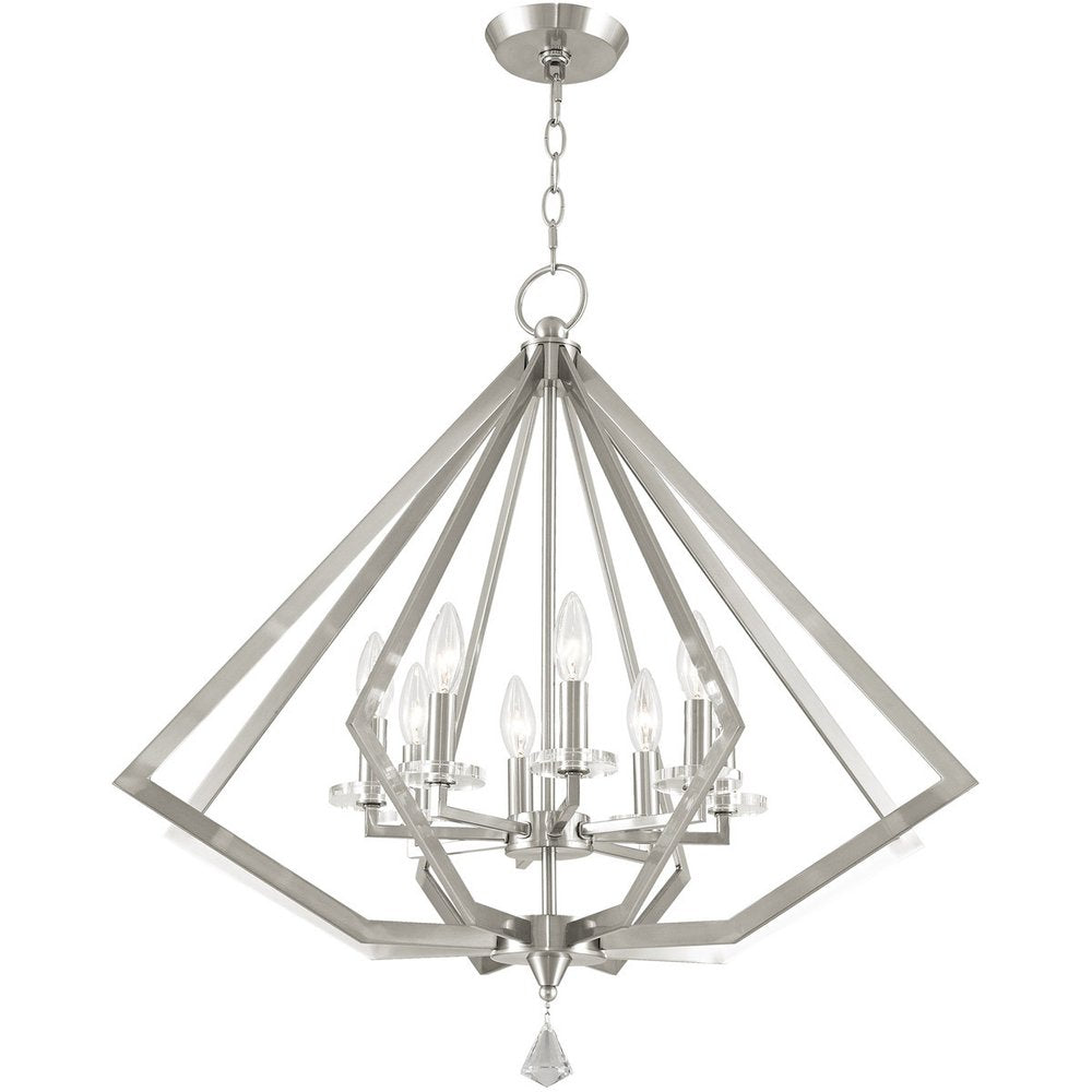Nickel Eight Light Metal Dimmable Chandelier With Shades HomeRoots