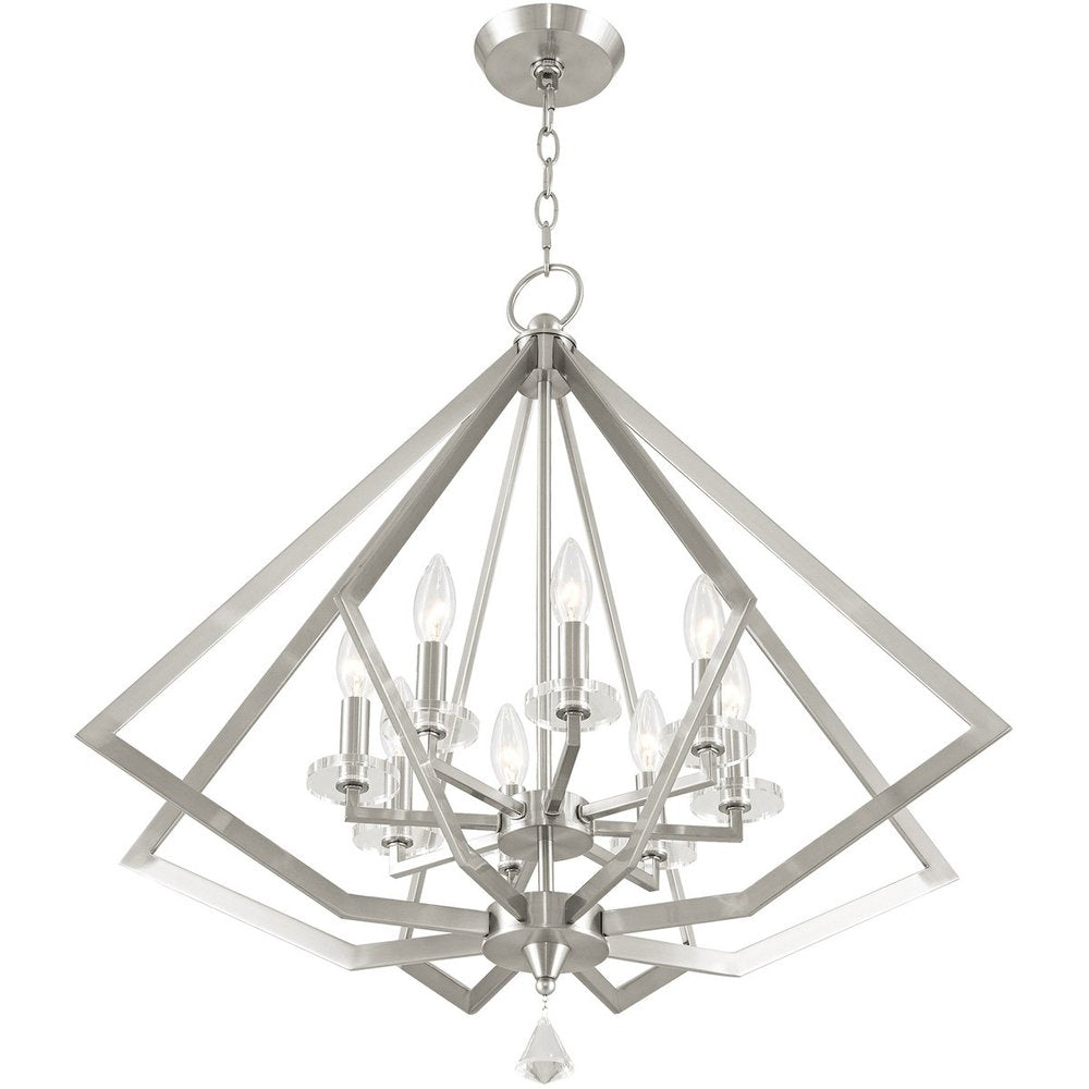 Nickel Eight Light Metal Dimmable Chandelier With Shades HomeRoots