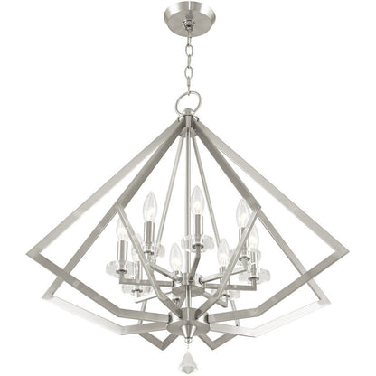 Nickel Eight Light Metal Dimmable Chandelier With Shades HomeRoots