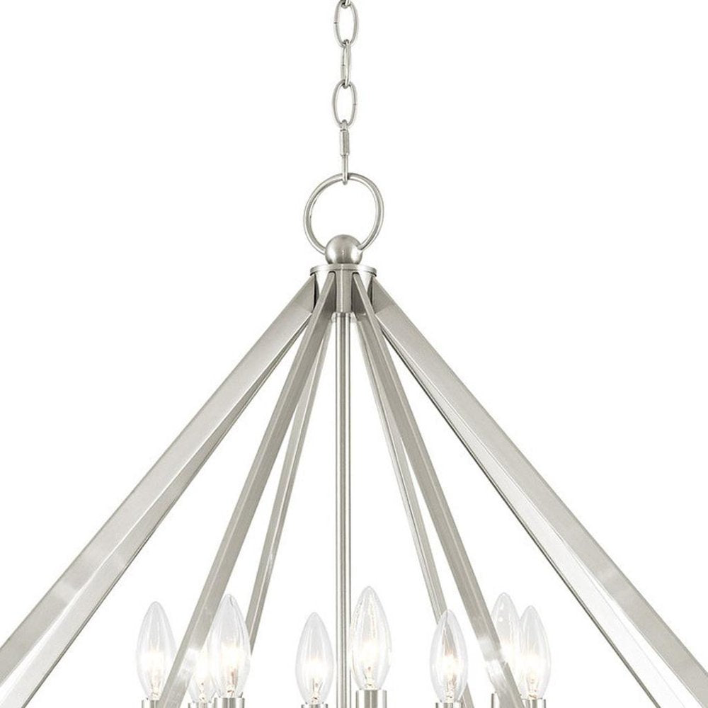 Nickel Eight Light Metal Dimmable Chandelier With Shades HomeRoots