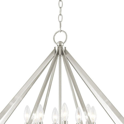 Nickel Eight Light Metal Dimmable Chandelier With Shades HomeRoots