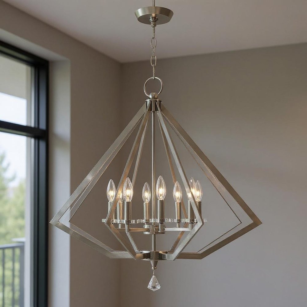 Nickel Eight Light Metal Dimmable Chandelier With Shades HomeRoots