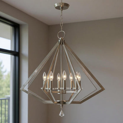 Nickel Eight Light Metal Dimmable Chandelier With Shades HomeRoots