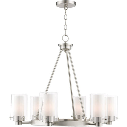 Nickel Six Light Metal Dimmable Chandelier With Shades HomeRoots