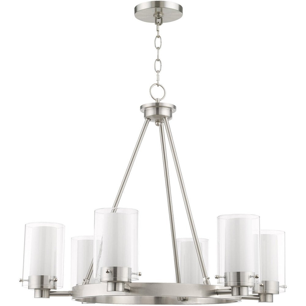 Nickel Six Light Metal Dimmable Chandelier With Shades HomeRoots