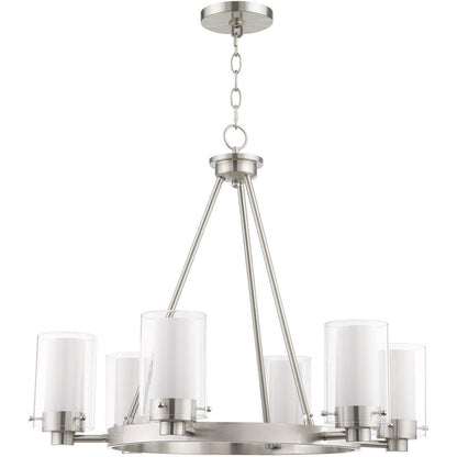 Nickel Six Light Metal Dimmable Chandelier With Shades HomeRoots