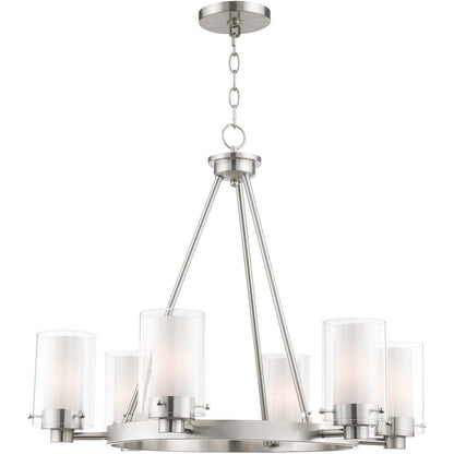 Nickel Six Light Metal Dimmable Chandelier With Shades HomeRoots