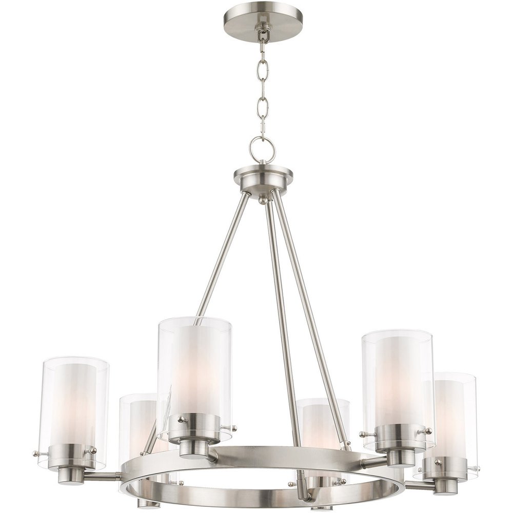 Nickel Six Light Metal Dimmable Chandelier With Shades HomeRoots
