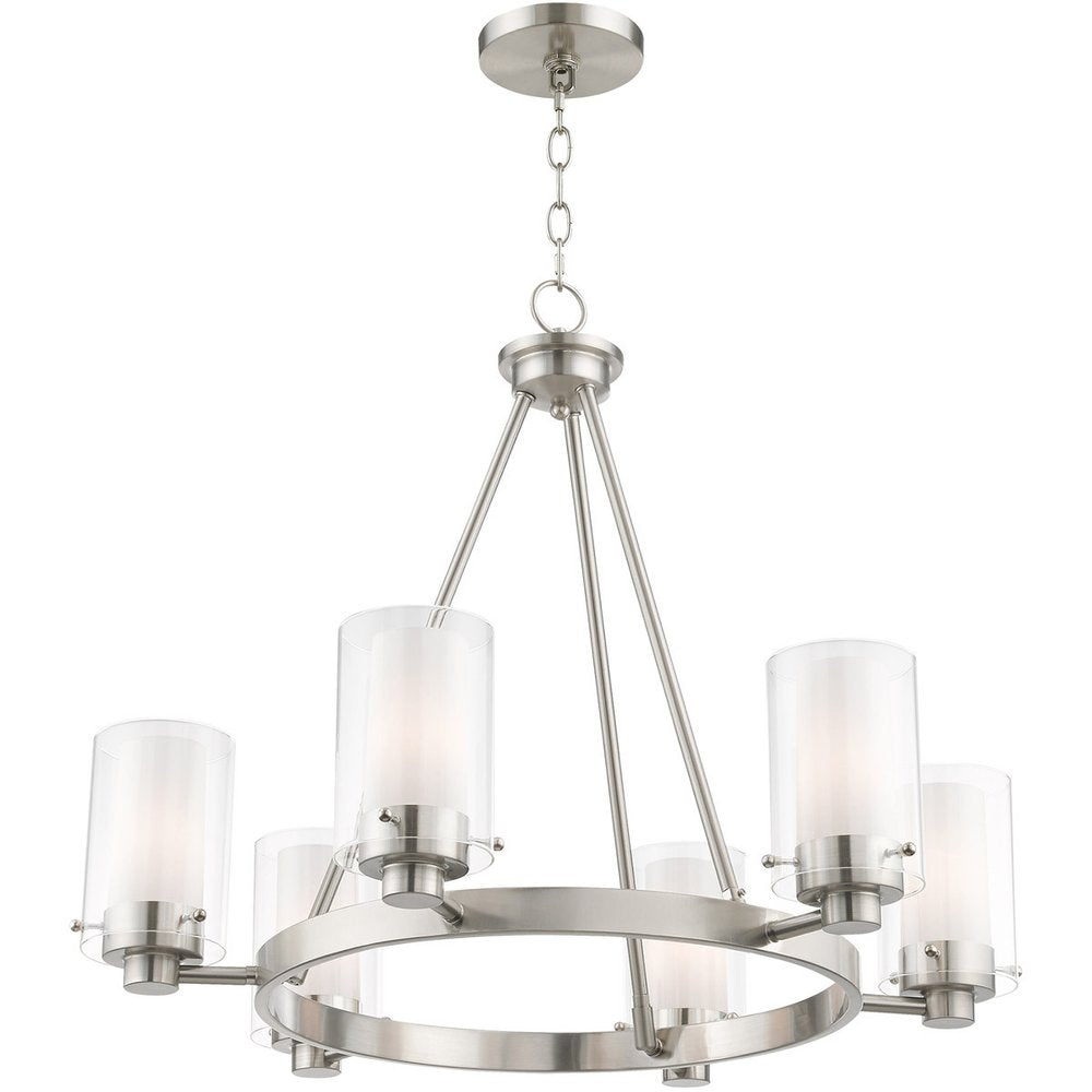 Nickel Six Light Metal Dimmable Chandelier With Shades HomeRoots
