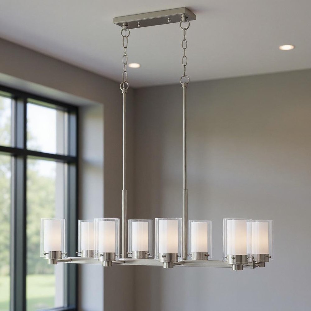 Nickel Eight Light Metal Dimmable Chandelier With Shades HomeRoots