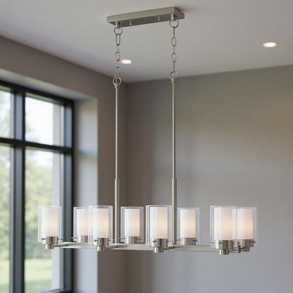 Nickel Eight Light Metal Dimmable Chandelier With Shades HomeRoots