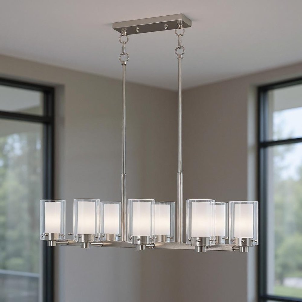 Nickel Ten Light Metal Dimmable Chandelier With Shades HomeRoots