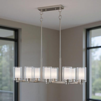 Nickel Ten Light Metal Dimmable Chandelier With Shades HomeRoots