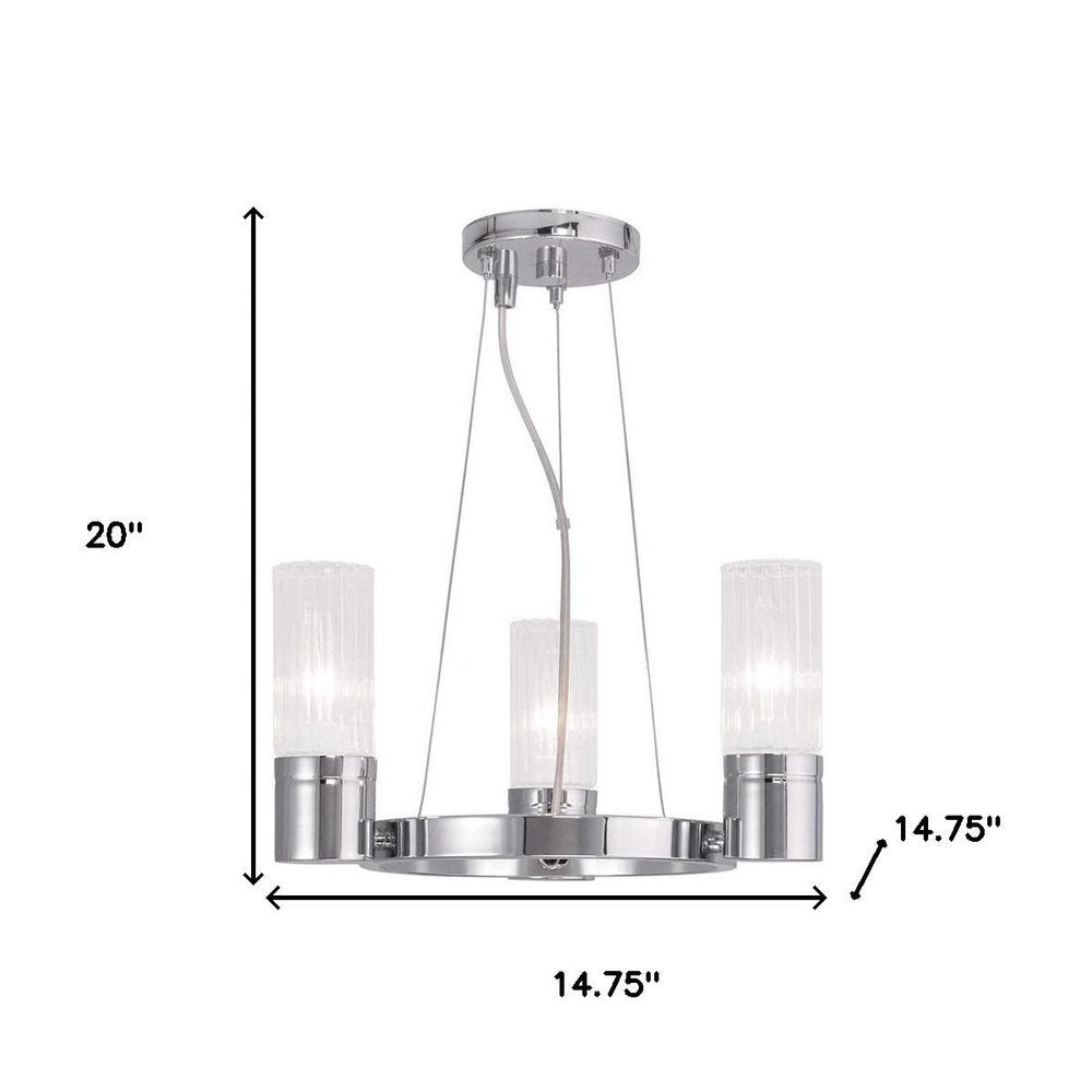 Silver Three Light Metal Dimmable Chandelier With Shades HomeRoots