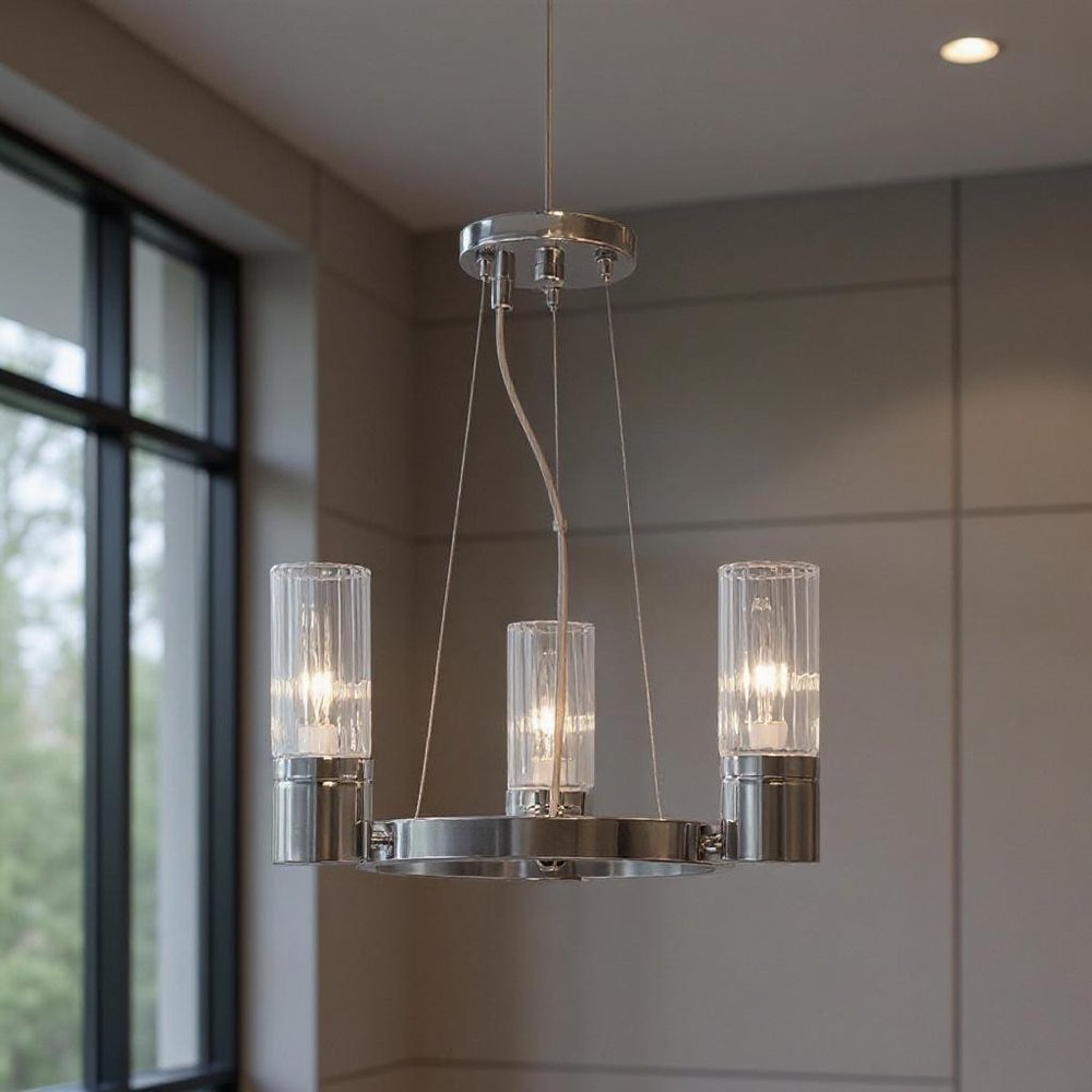 Silver Three Light Metal Dimmable Chandelier With Shades HomeRoots