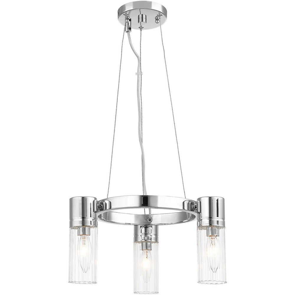 Silver Three Light Metal Dimmable Chandelier With Shades HomeRoots