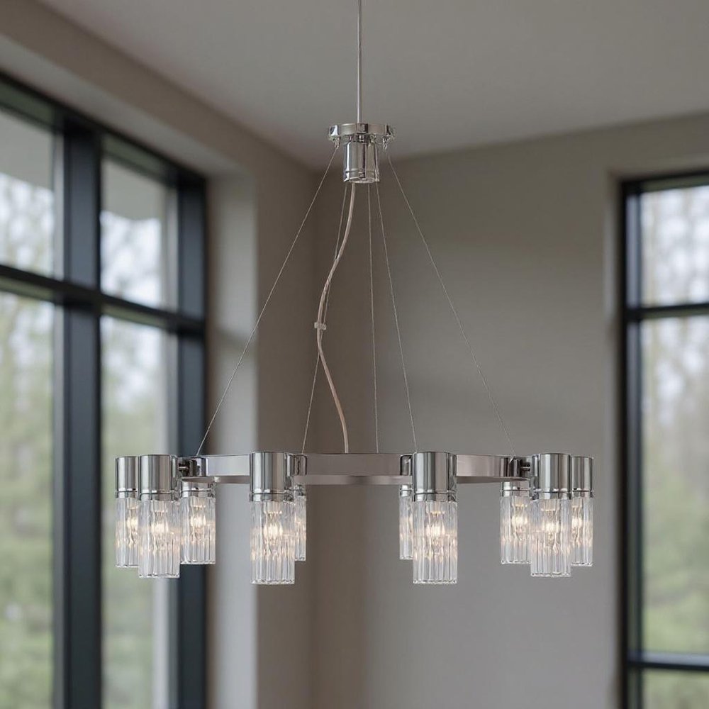 Silver Ten Light Metal Dimmable Chandelier With Shades HomeRoots