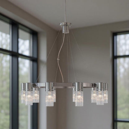 Silver Ten Light Metal Dimmable Chandelier With Shades HomeRoots