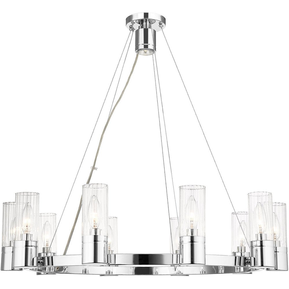 Silver Ten Light Metal Dimmable Chandelier With Shades HomeRoots
