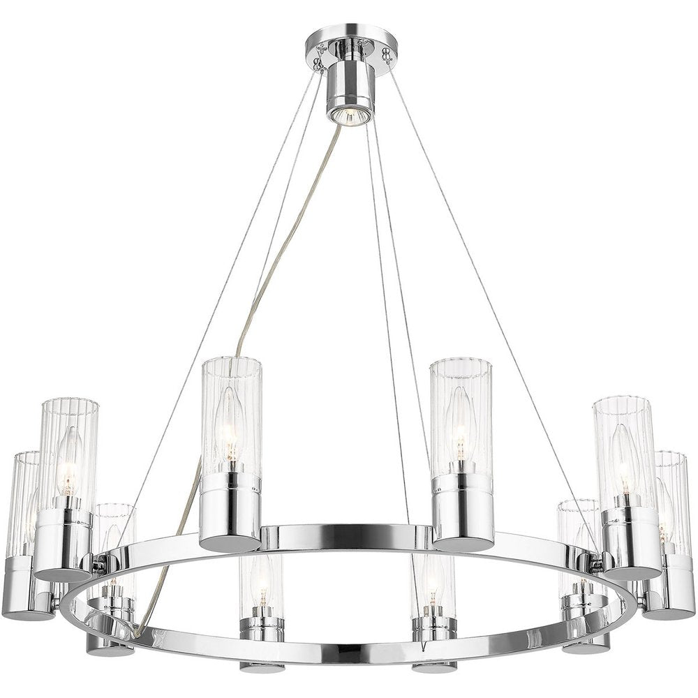 Silver Ten Light Metal Dimmable Chandelier With Shades HomeRoots