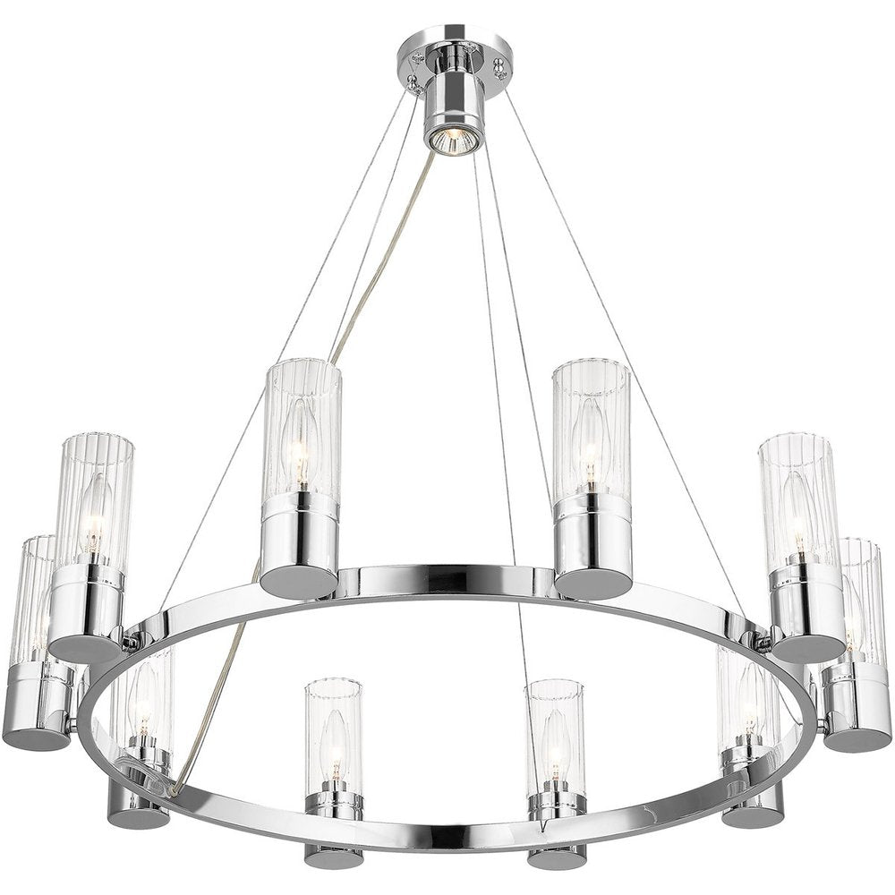 Silver Ten Light Metal Dimmable Chandelier With Shades HomeRoots