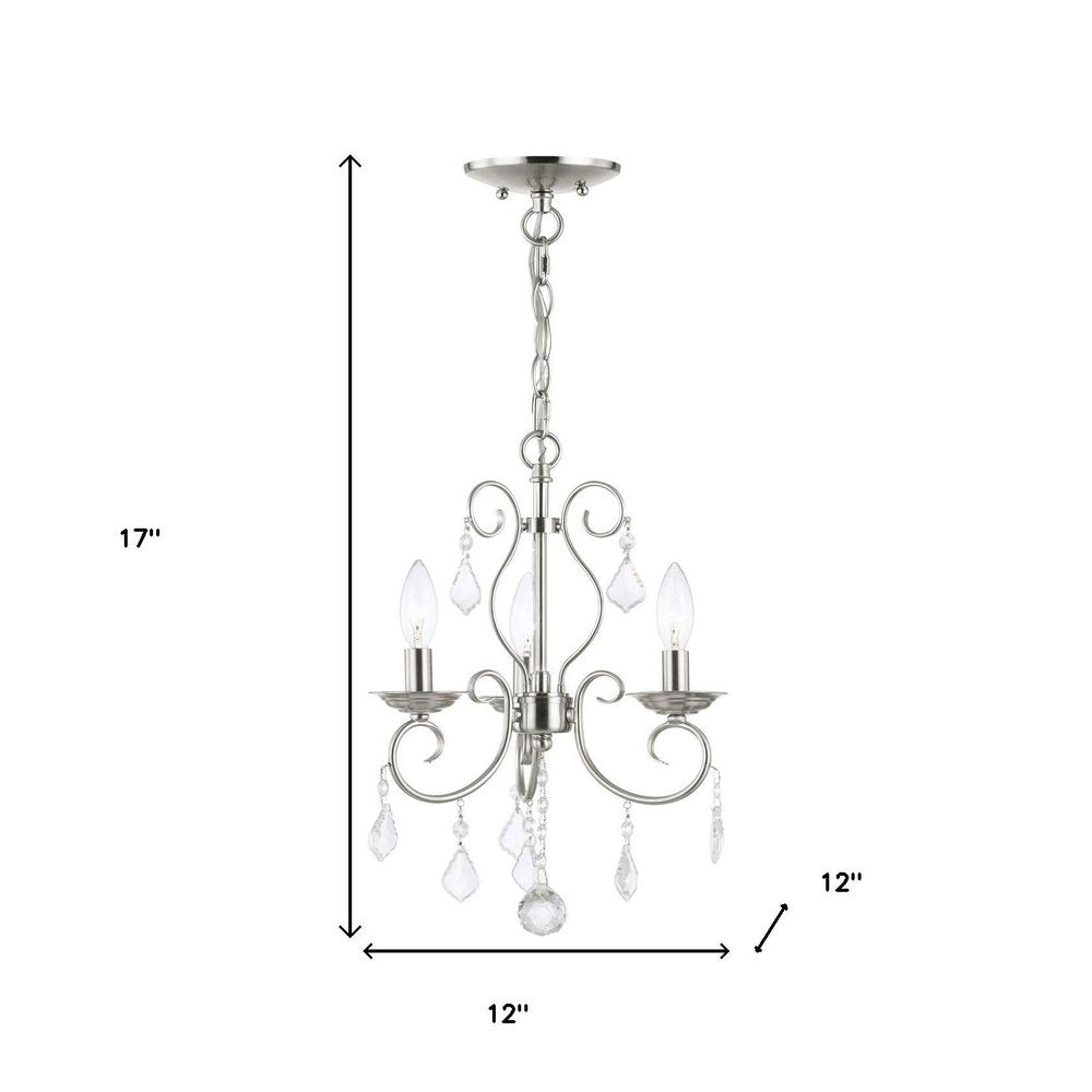 Nickel Three Light Metal Dimmable Chandelier With Shades HomeRoots