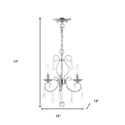 Nickel Three Light Metal Dimmable Chandelier With Shades HomeRoots