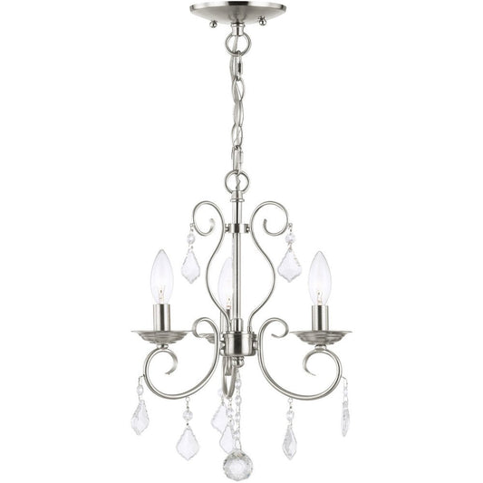 Nickel Three Light Metal Dimmable Chandelier With Shades HomeRoots