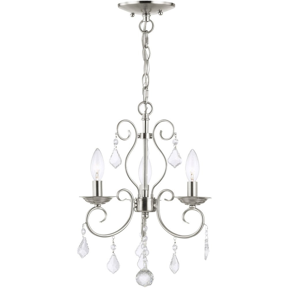 Nickel Three Light Metal Dimmable Chandelier With Shades HomeRoots