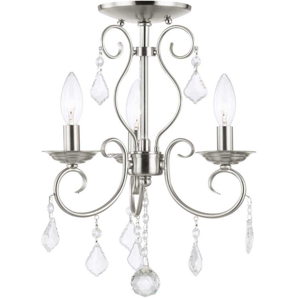 Nickel Three Light Metal Dimmable Chandelier With Shades HomeRoots