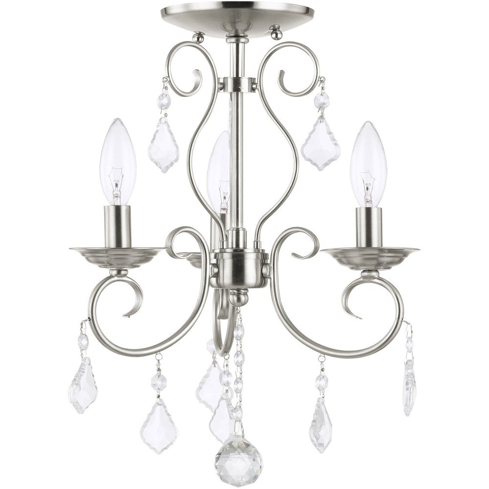 Nickel Three Light Metal Dimmable Chandelier With Shades HomeRoots