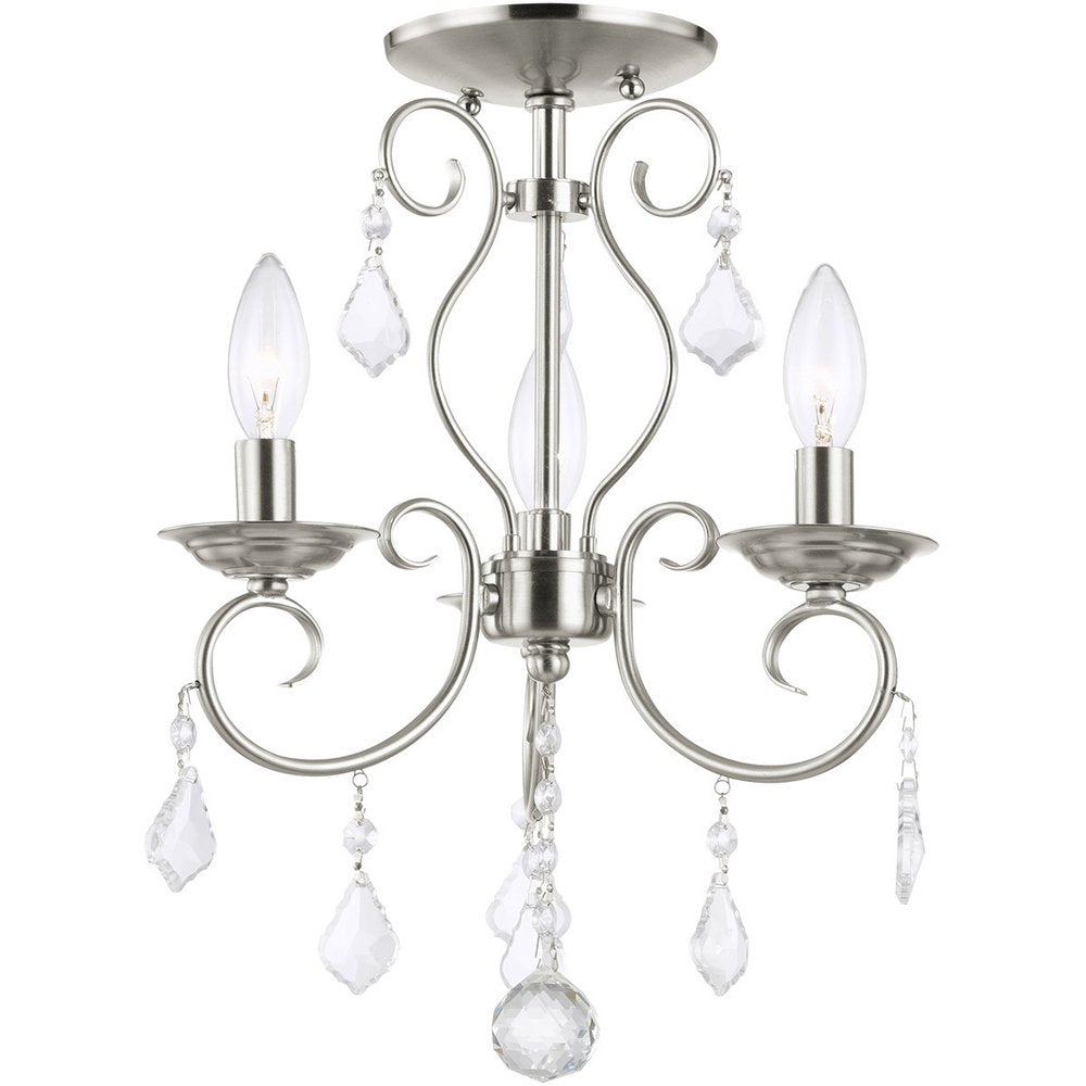Nickel Three Light Metal Dimmable Chandelier With Shades HomeRoots