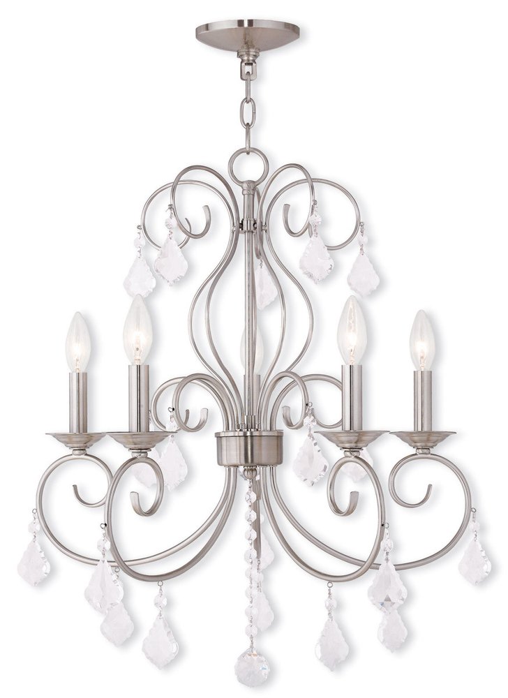 Nickel Five Light Metal Dimmable Chandelier With Shades HomeRoots
