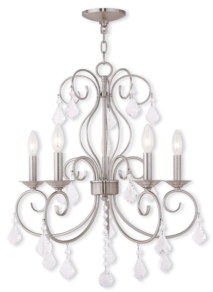 Nickel Five Light Metal Dimmable Chandelier With Shades HomeRoots