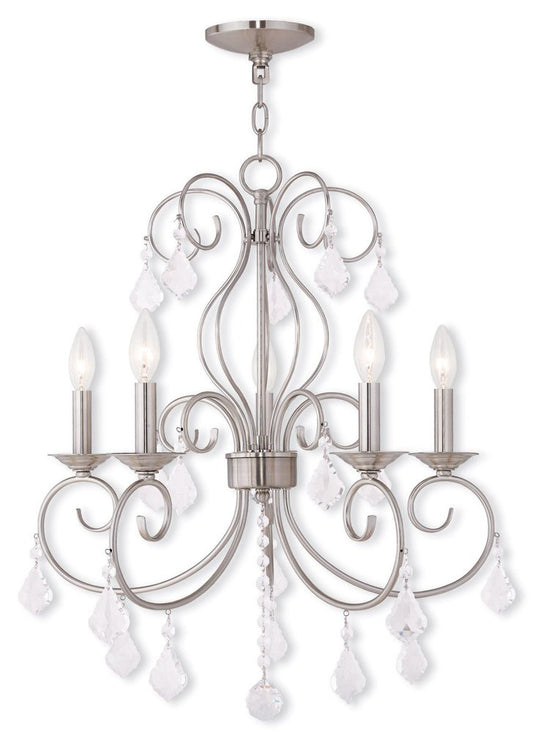 Nickel Five Light Metal Dimmable Chandelier With Shades HomeRoots