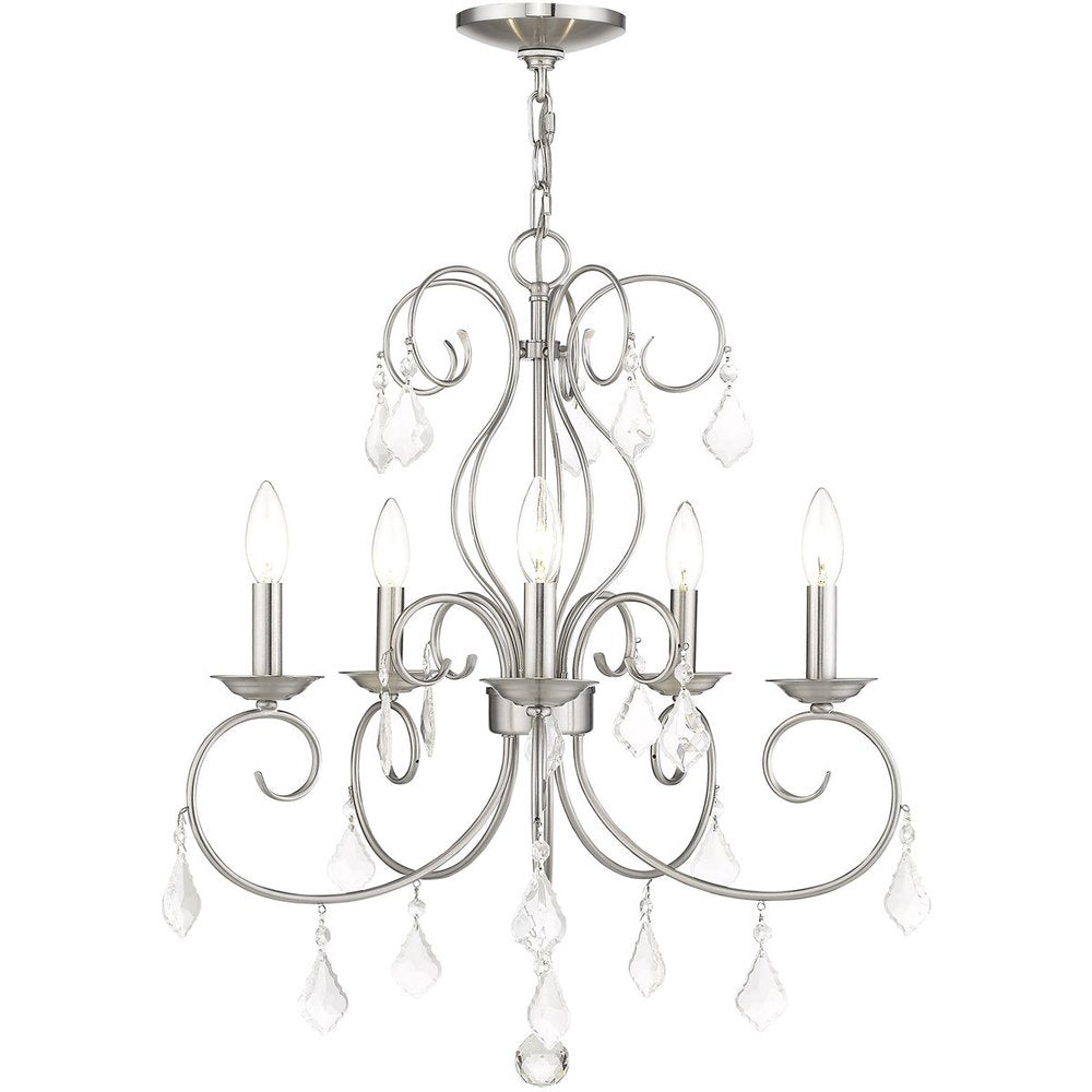 Nickel Five Light Metal Dimmable Chandelier With Shades HomeRoots