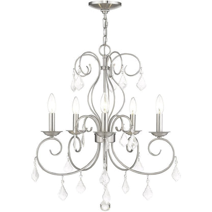 Nickel Five Light Metal Dimmable Chandelier With Shades HomeRoots