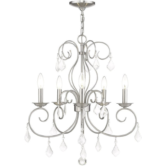Nickel Five Light Metal Dimmable Chandelier With Shades HomeRoots