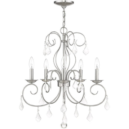 Nickel Five Light Metal Dimmable Chandelier With Shades HomeRoots