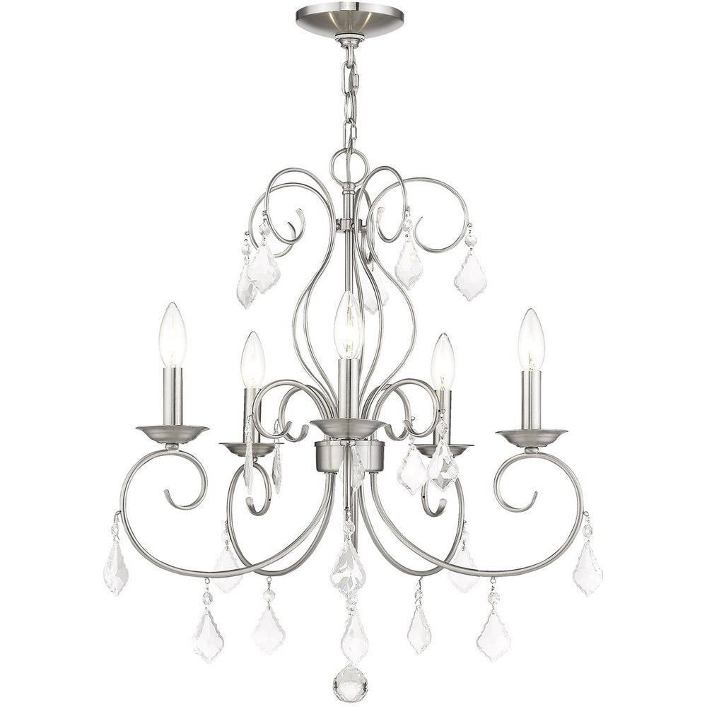 Nickel Five Light Metal Dimmable Chandelier With Shades HomeRoots