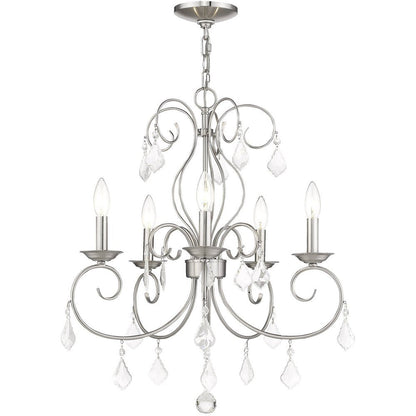 Nickel Five Light Metal Dimmable Chandelier With Shades HomeRoots