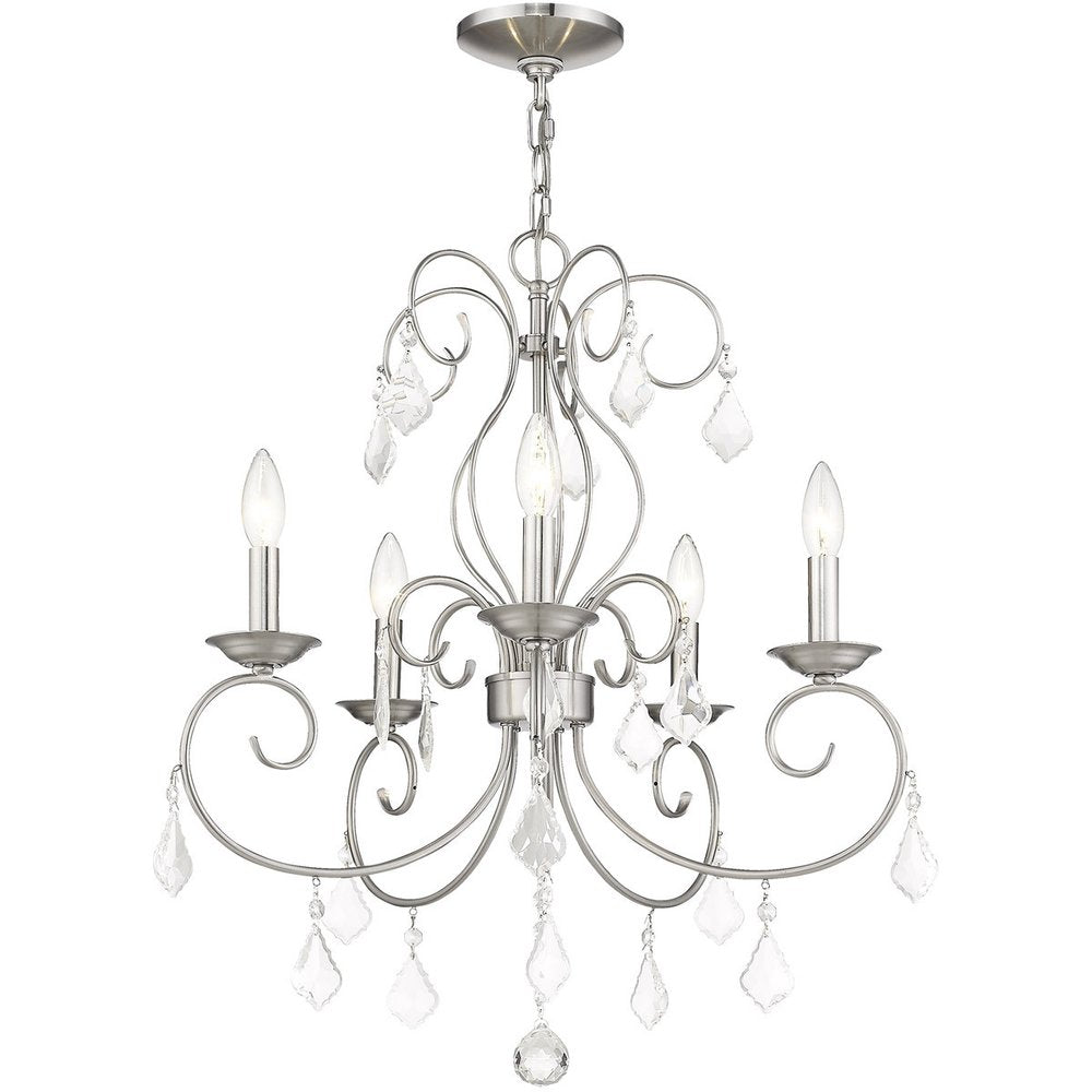 Nickel Five Light Metal Dimmable Chandelier With Shades HomeRoots