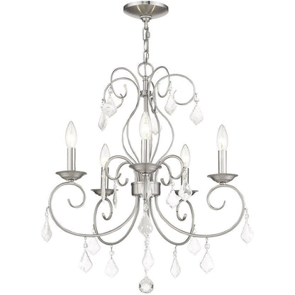 Nickel Five Light Metal Dimmable Chandelier With Shades HomeRoots